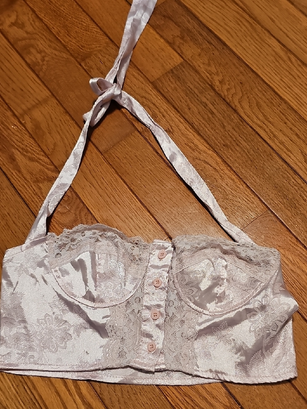 SHEIN Pale Pink Lace Satin Bandeau Halter Top